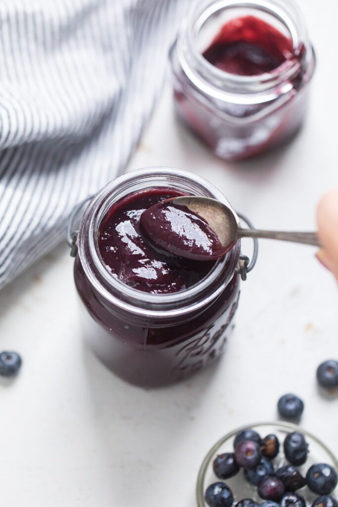 A spoonful of vegan blueberry BBQ sauce.