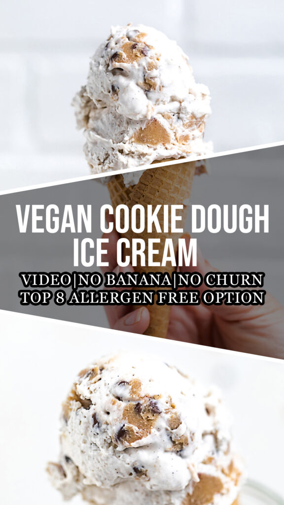 A collage of vegan cookie dough ice cream.