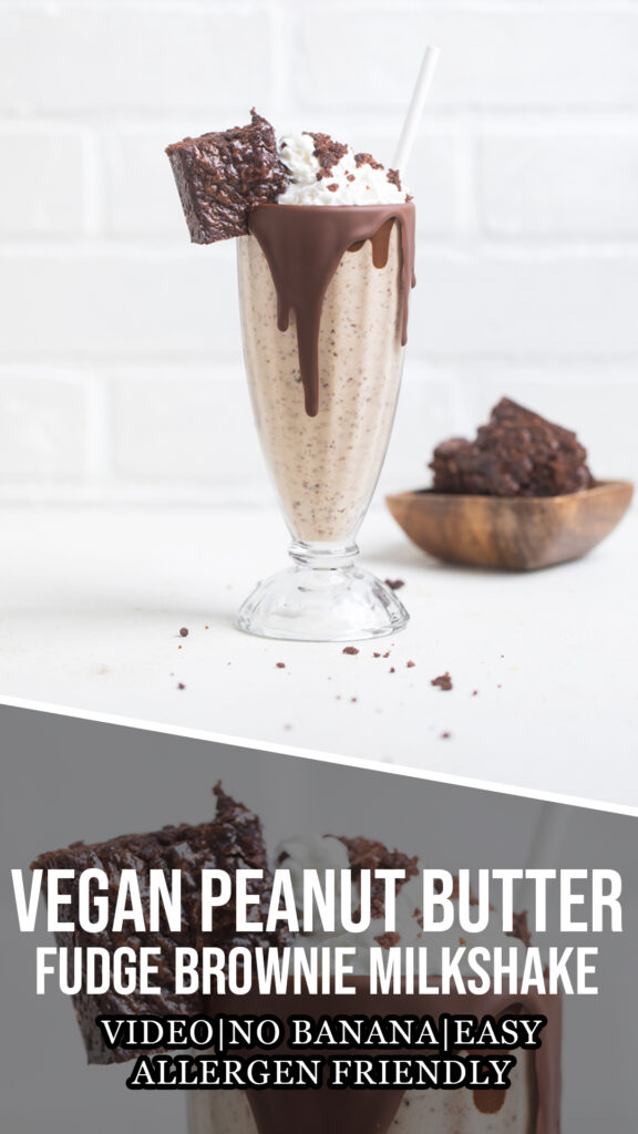 A collage of vegan peanut butter fudge brownie milkshakes.