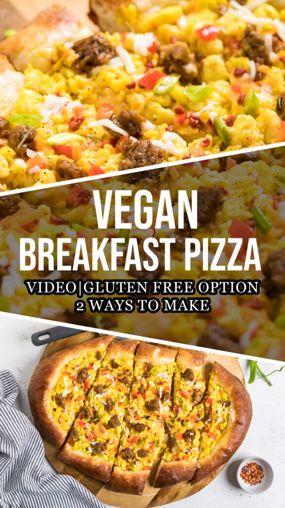 A collage of Vegan breakfast pizza.