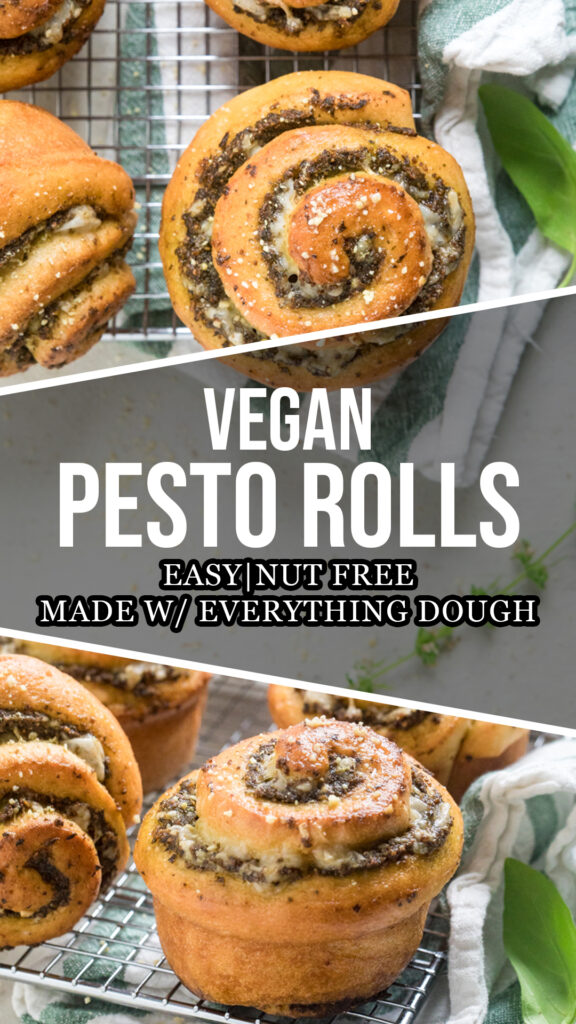 A collage of Vegan pesto rolls.