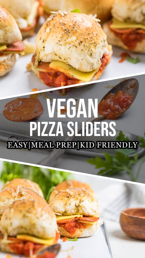 Collage of Vegan Pepperoni Pizza Sliders.