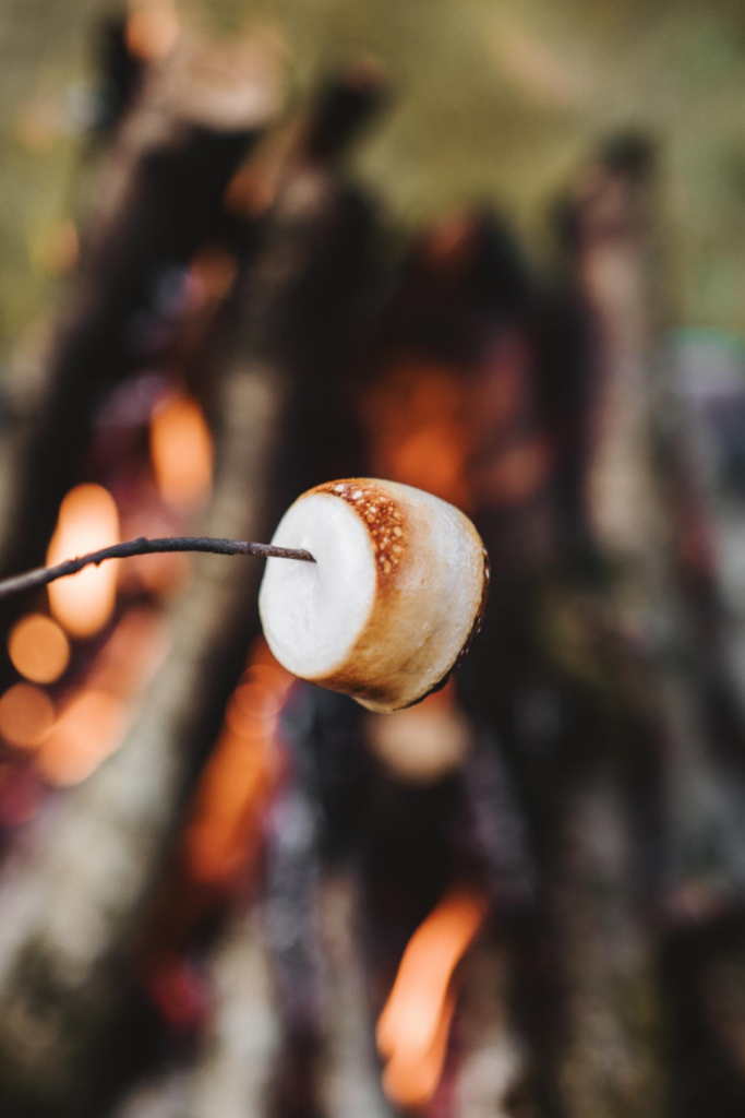 Marshmallow roasted over a fire.