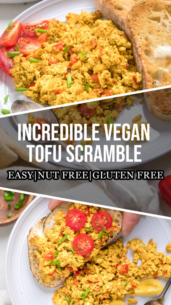 A collage of vegan tofu scramble.