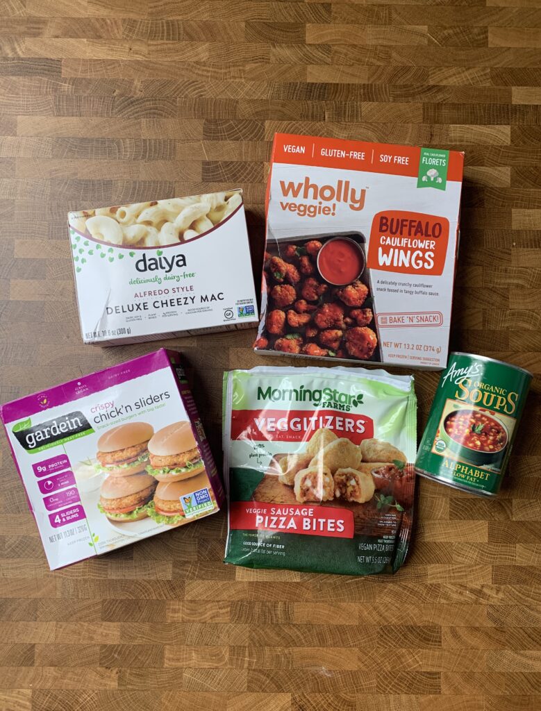 A table of vegan main dish items found at Target.