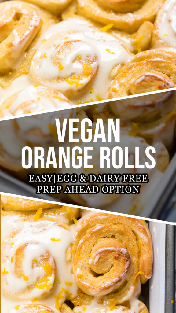 A collage of vegan orange rolls.