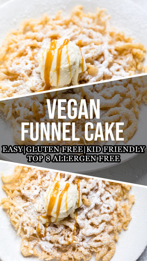 A collage of vegan funnel cake.