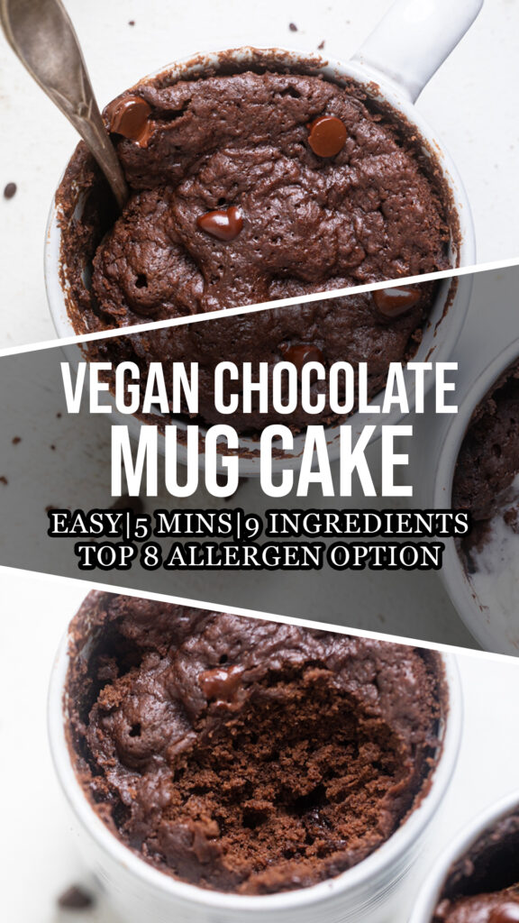 A collage of vegan chocolate mug cake.