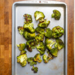 A tray of roasted broccoli.