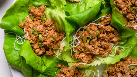 A serving plate of Copycat P.F. Chang's Vegan Lettuce Wraps.