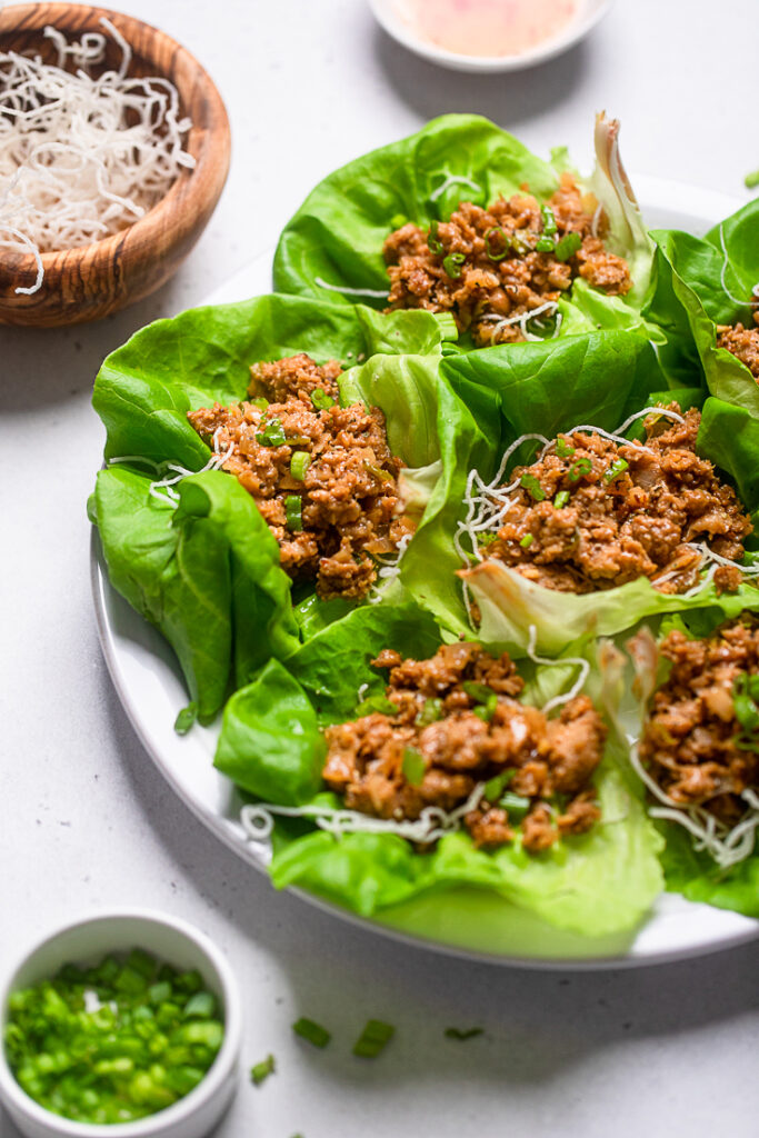 A plate of Copycat P.F. Chang\'s Vegan Lettuce Wraps.