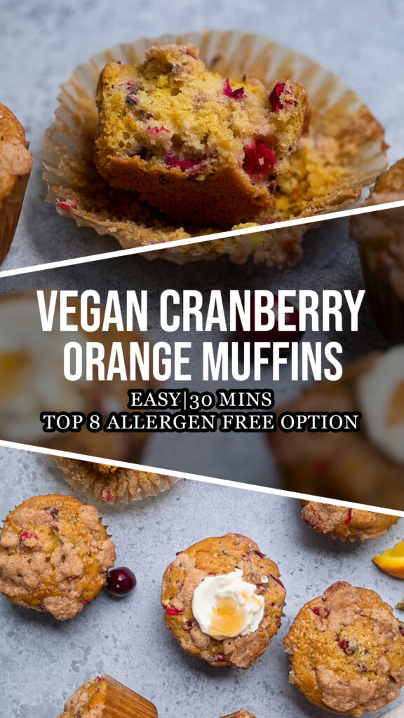 A collage of Vegan Cranberry Orange Muffins.