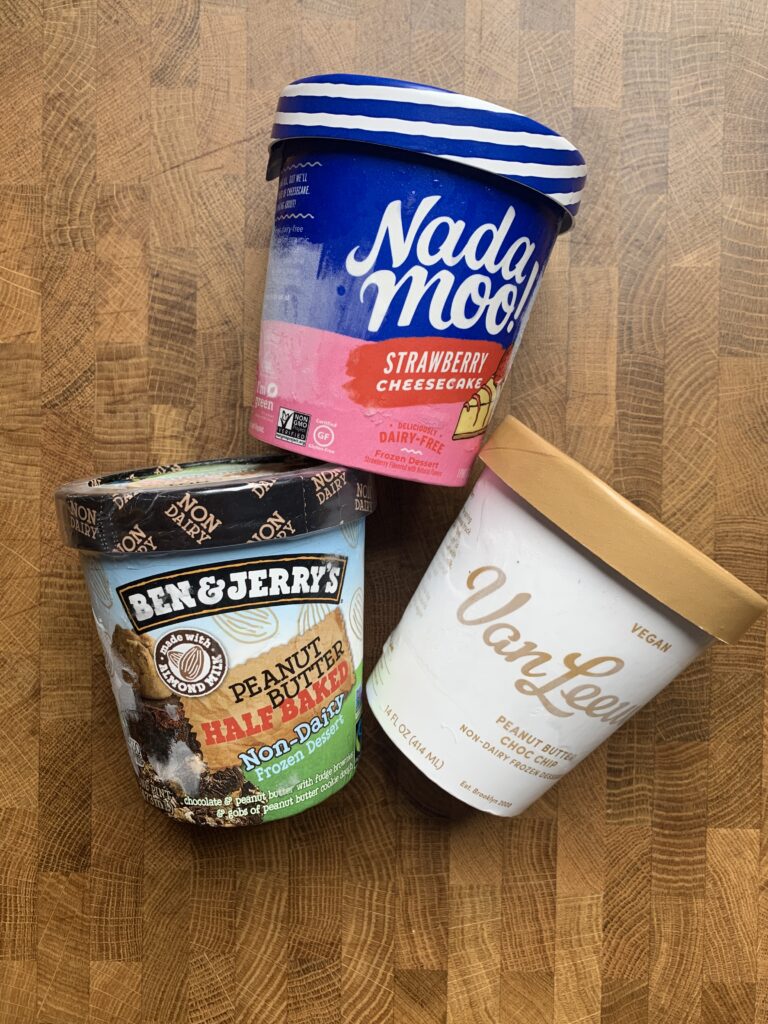 An assortment of vegan ice creams.