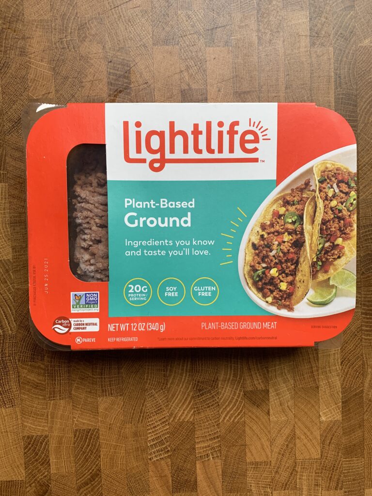 Package of Lightlife Plant based ground meat alternative.