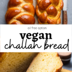 collage of vegan challah bread.