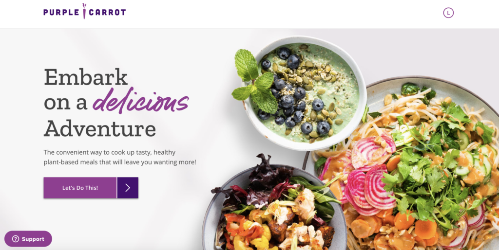 Purple Carrot meal delivery service home page.