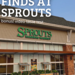 The words Best Vegan Finds At Sprouts overlayed on a Sprouts storefront.