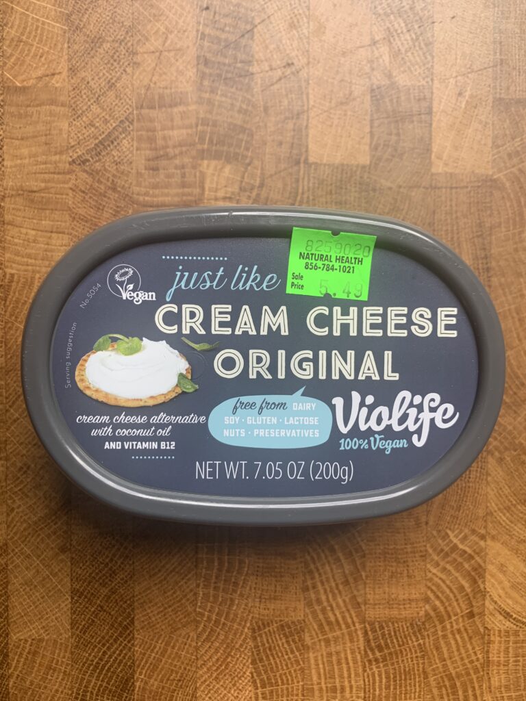 A container of Violife dairy-free cream cheese.