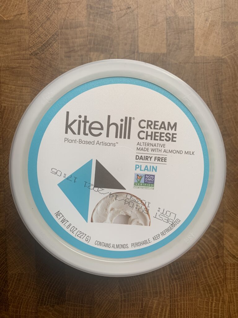 A container of Kitehill dairy-free cream cheese.