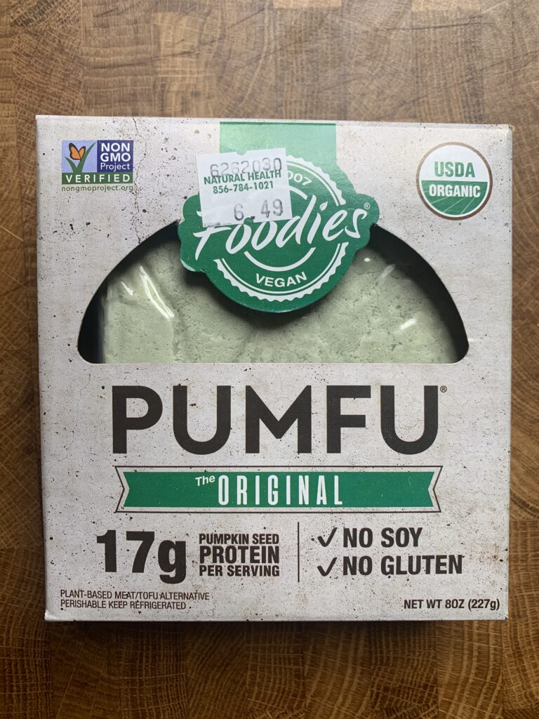 A box of Pumfu Original pumpkin seed tofu.