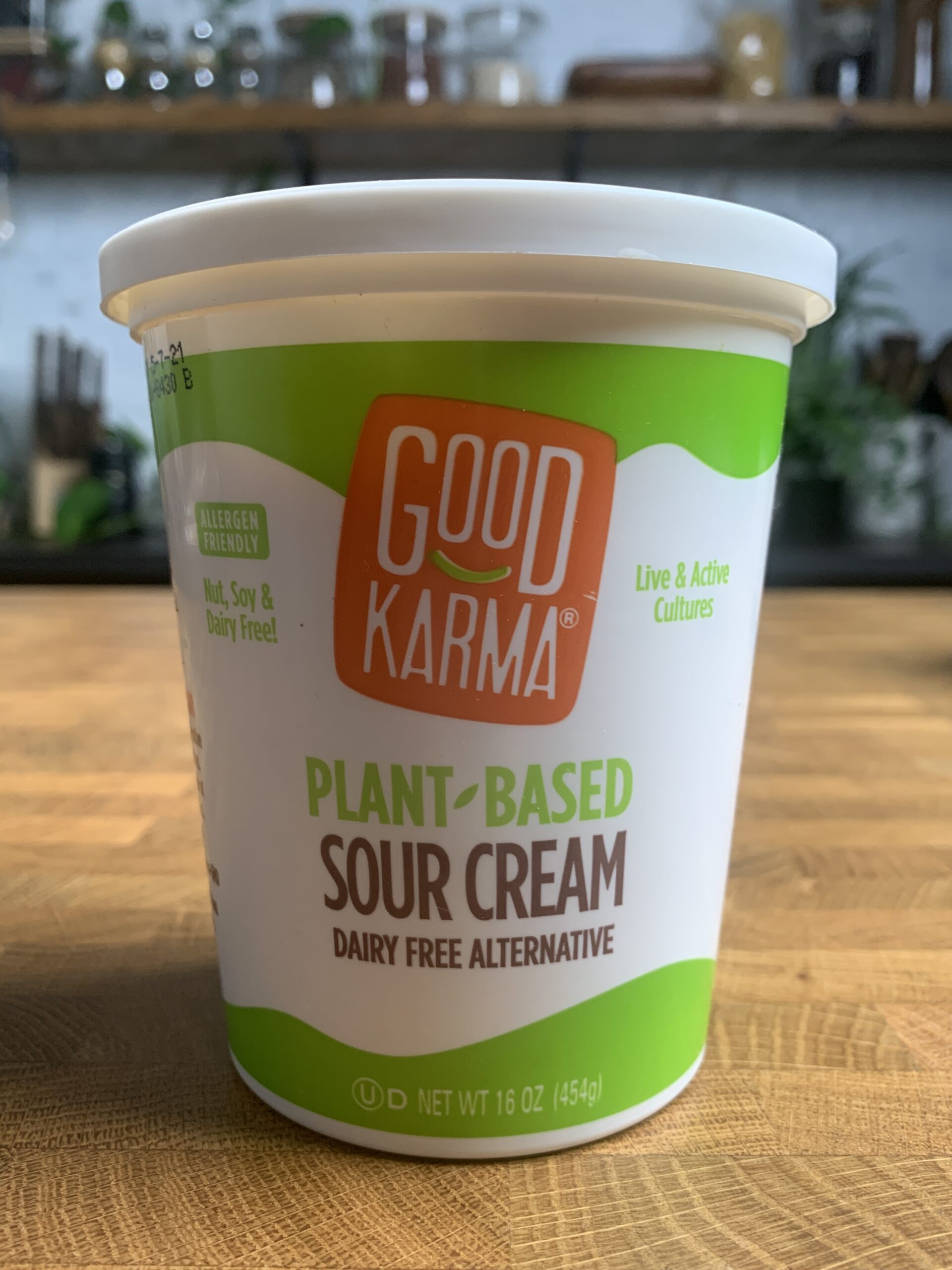 A Container of Good Karma Plant-Based Sour Cream. 