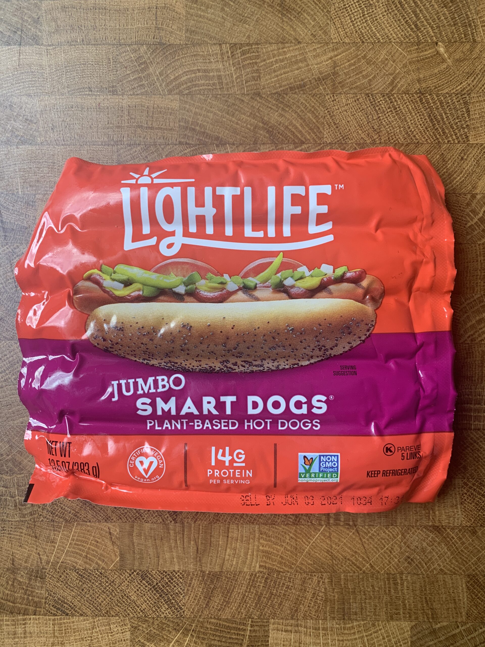 Lightlife plant-based jumbo smart dogs package.