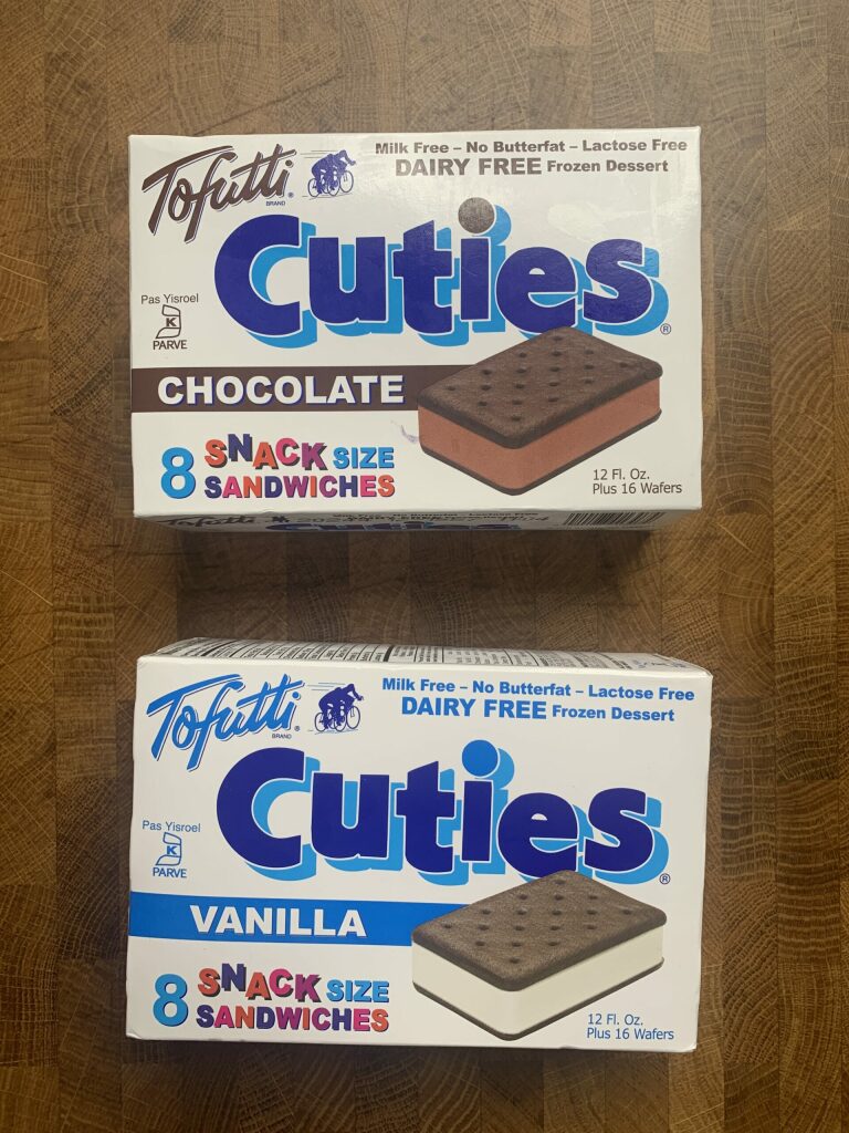Tofutti Cuties ice cream sandwiches packages.