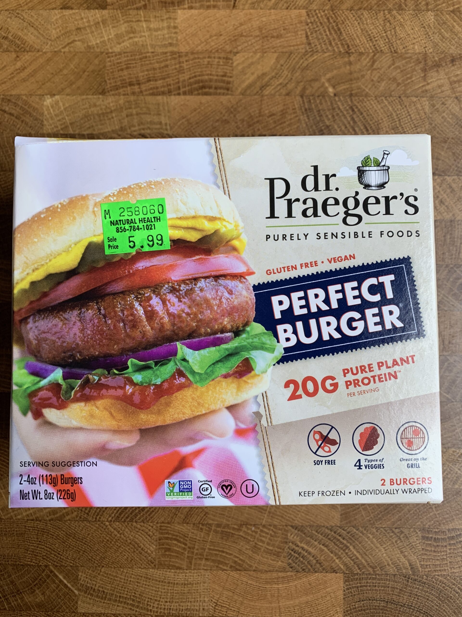 Dr Praeger\'s gluten free vegan perfect burger in package.