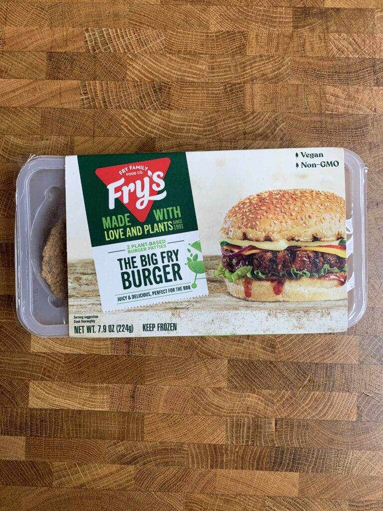 Fry\'s plant-based burger patties in package.