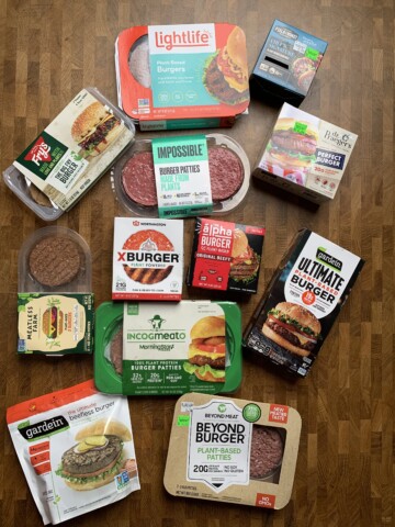 An assortment of the vegan burger packages.