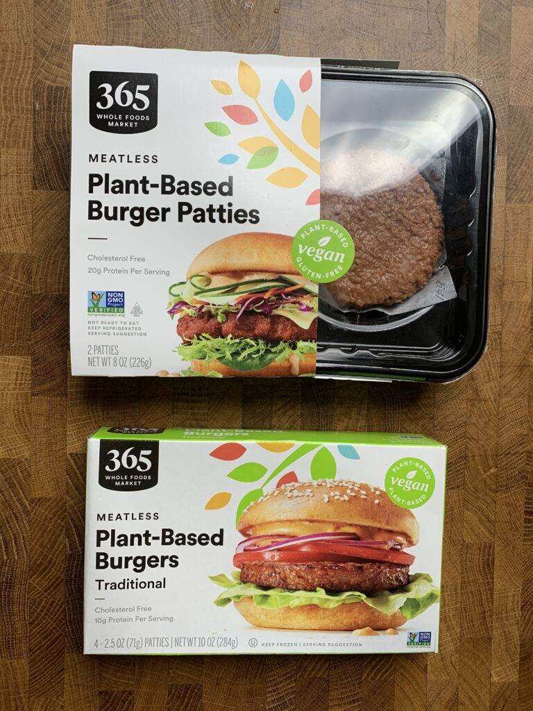 365 Plant-based burger product packages.