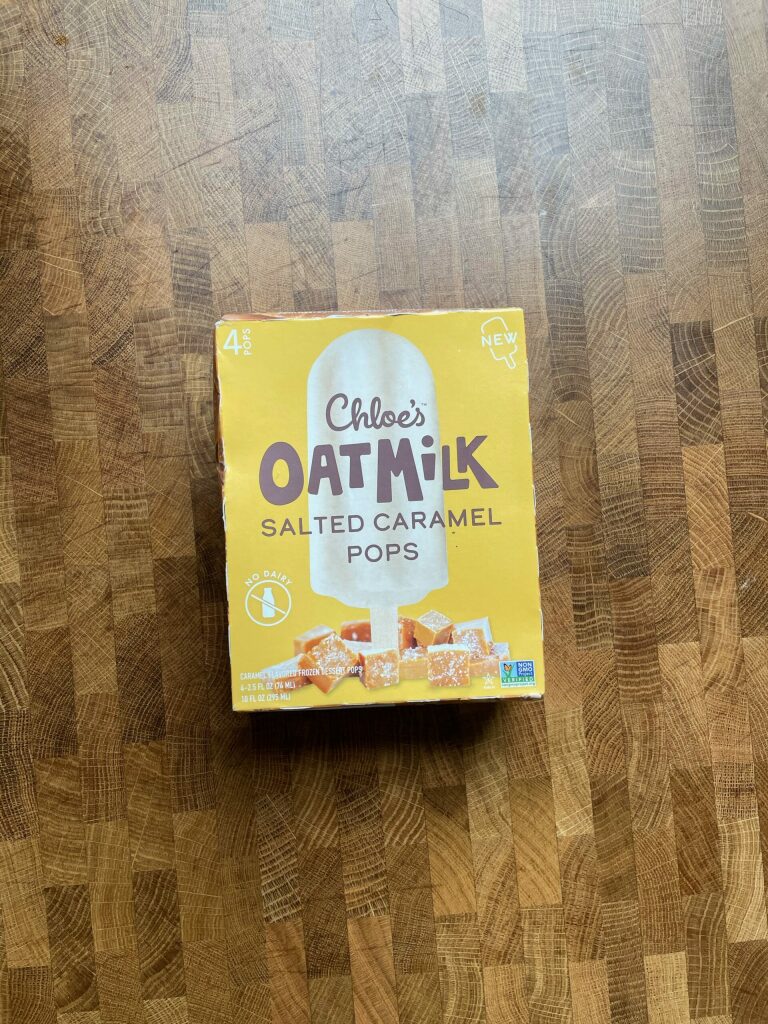 Chloe\'s oatmilk salted caramel pops package.
