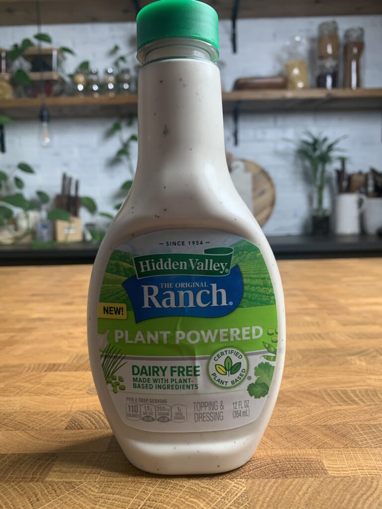 Hidden Valley plant powered ranch dressing bottle.