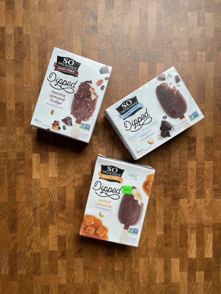 So Delicious dairy free ice cream bars packages. 