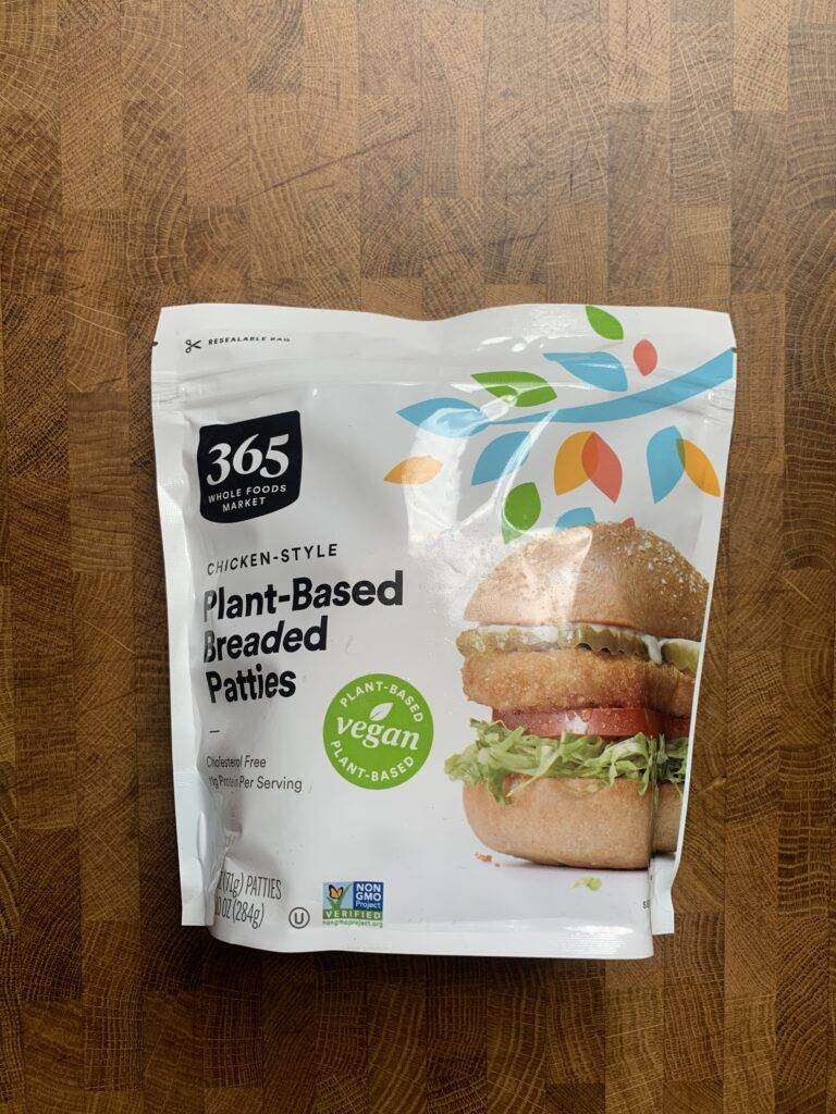 365 plant based breaded patties package.