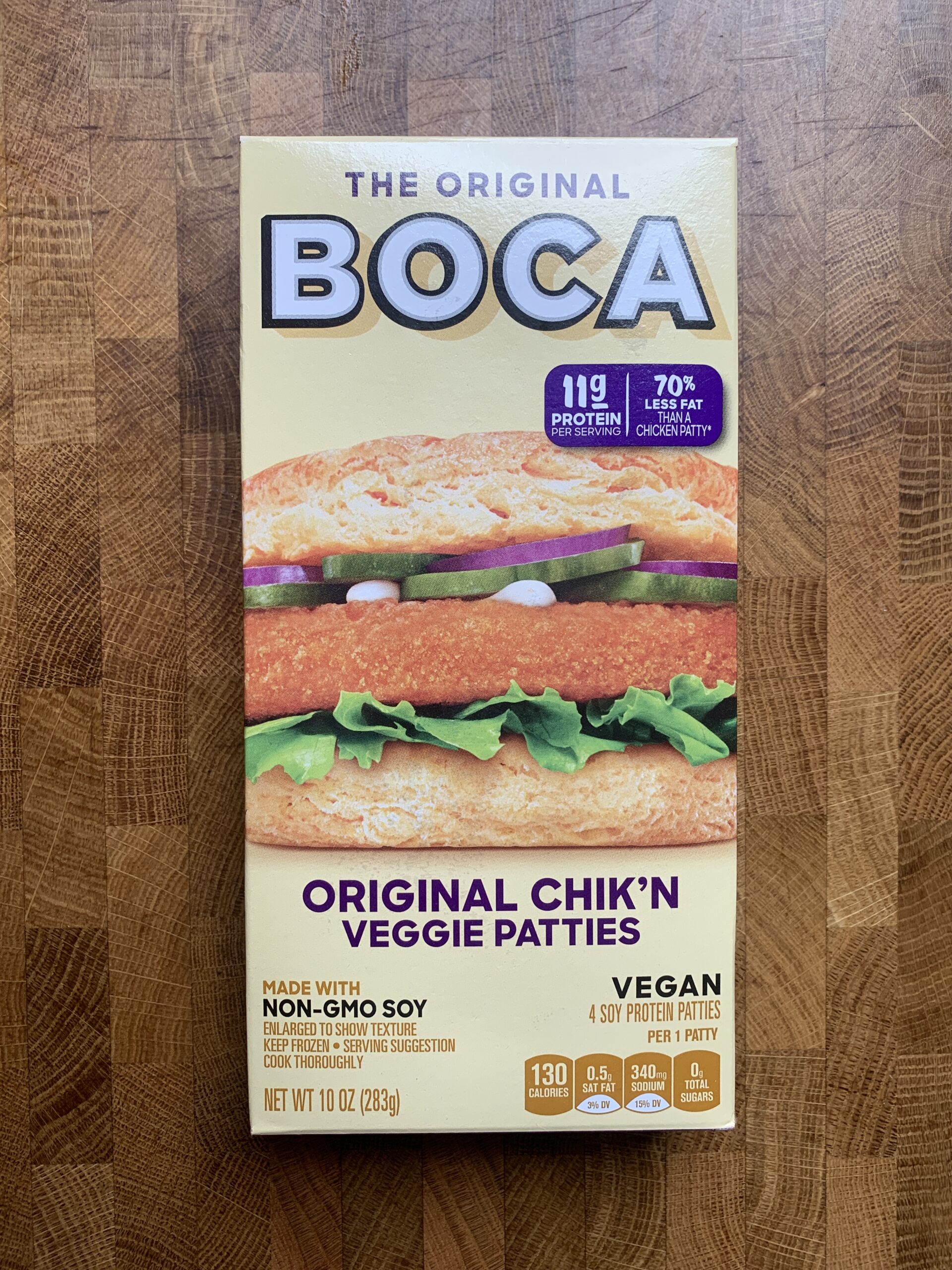 Boca original chick\'n veggie patties package.