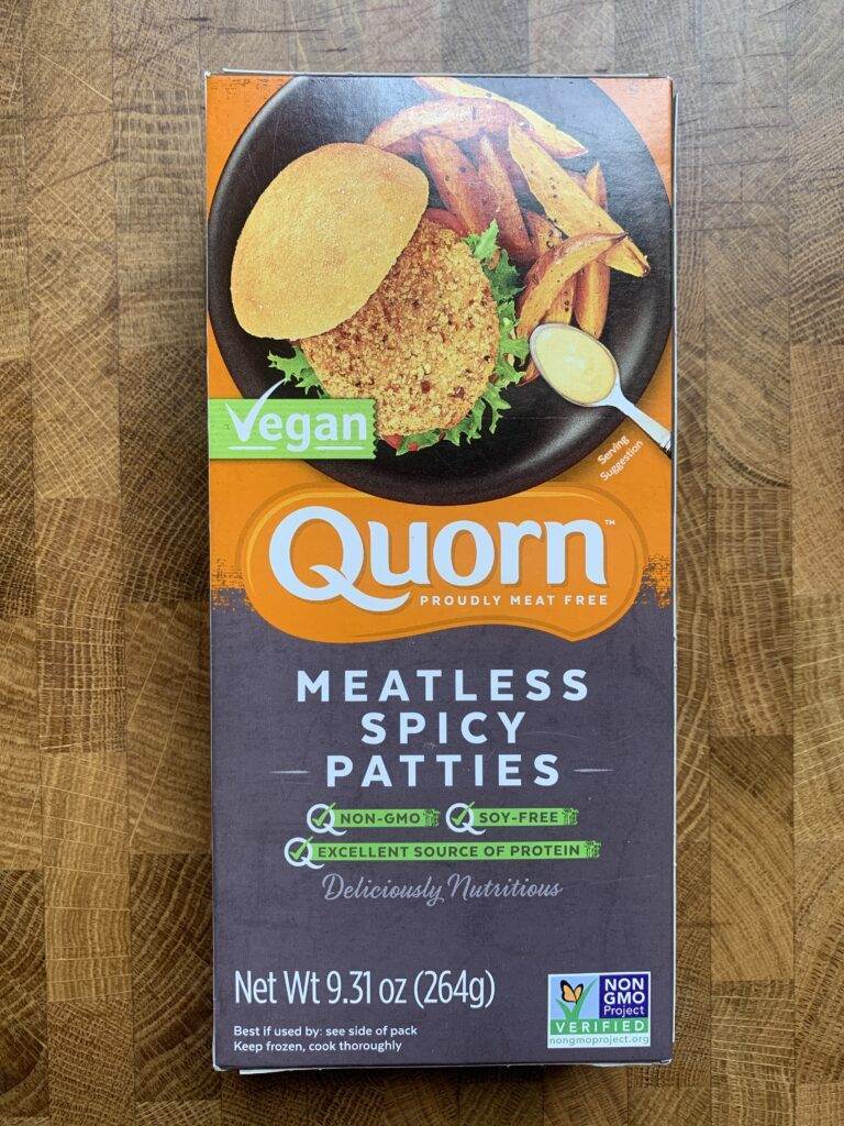 Quorn meatless spicy patties package.