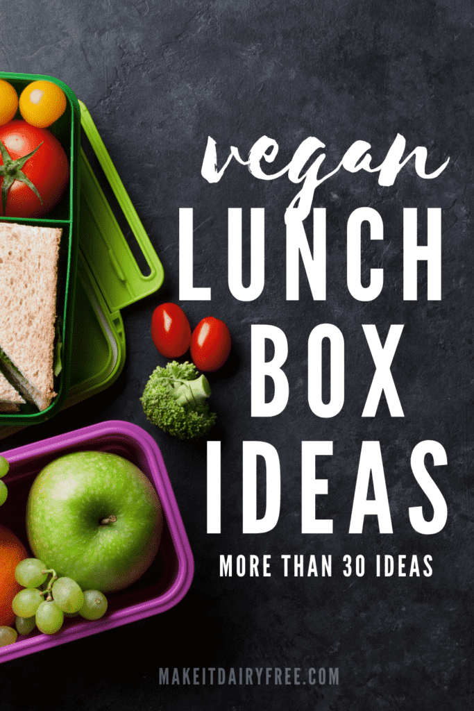 two lunch boxes with the words Easy vegan lunch box ideas overlayed. 