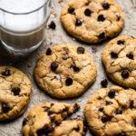 Gluten free vegan chocolate chip cookies and milk.