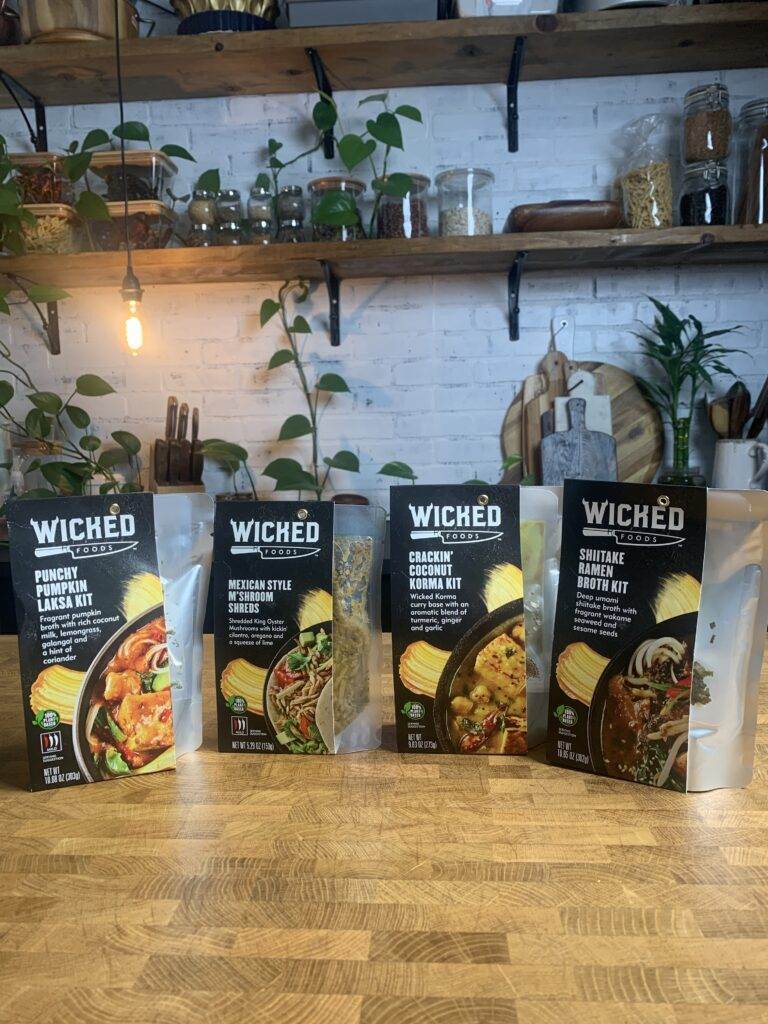 Wicked kitchen plant based food sauces packages.