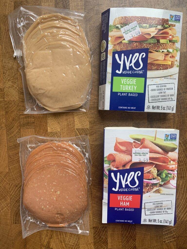 Yves Vegan Deli meat turkey and ham packages. 