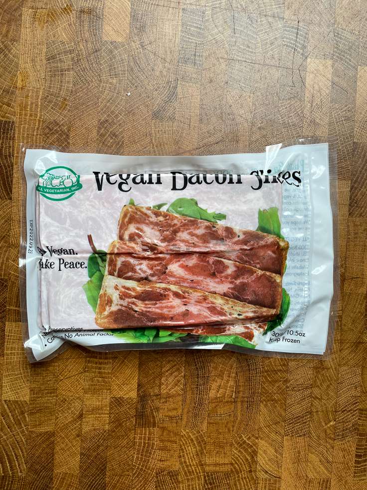 All vegetarian vegan bacon slices package.