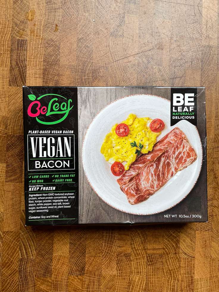 Be Leaf plant based vegan bacon package.