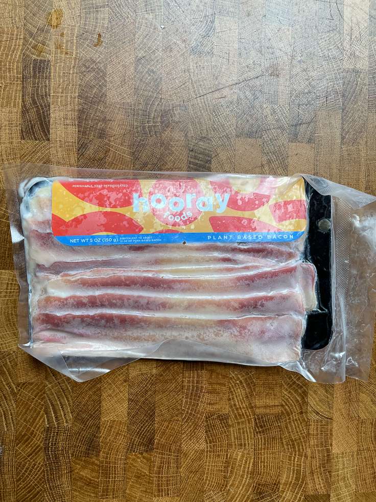 Hooray Foods plant-based bacon package.