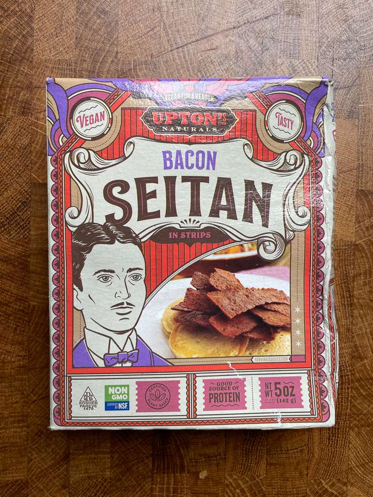 Upton\'s naturals bacon seitan package.