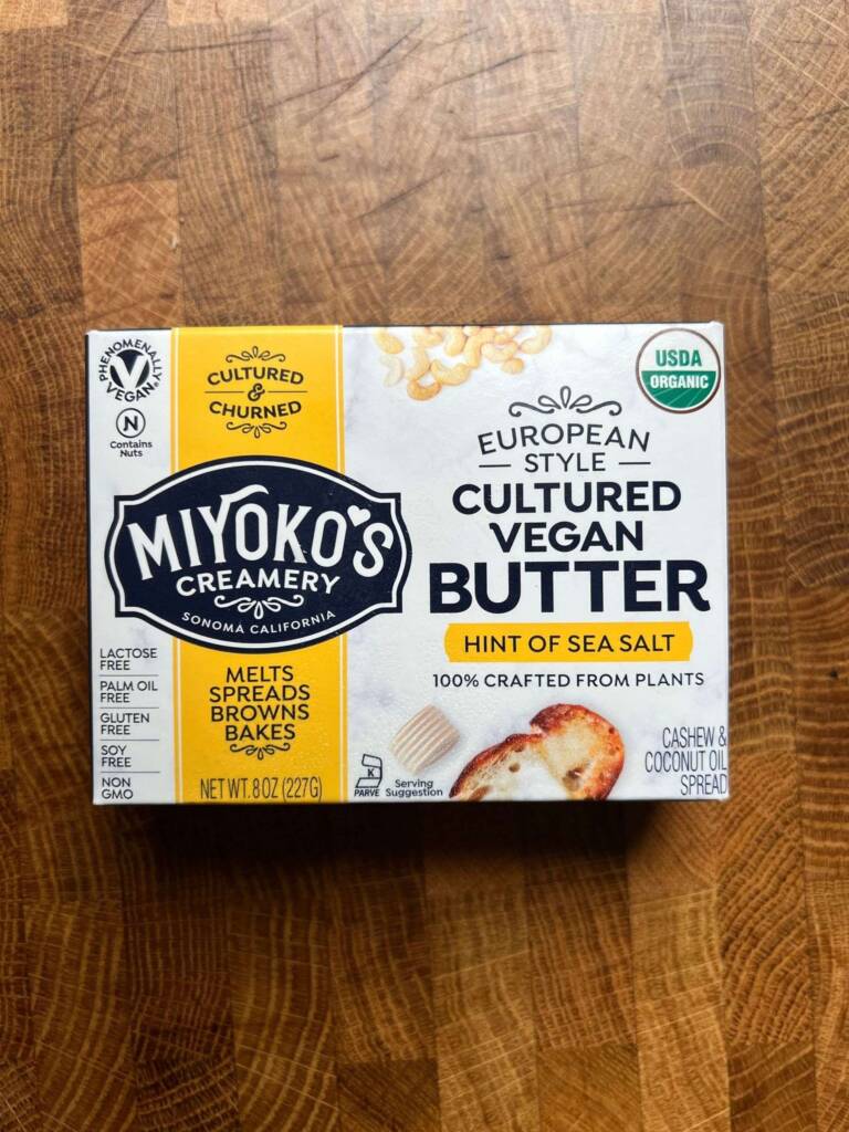 Miyoko\'s creamery European style cultured vegan butter package. 