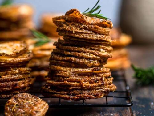Crispy Cheesy and Herb Vegan Potato Stacks - Make It Dairy Free