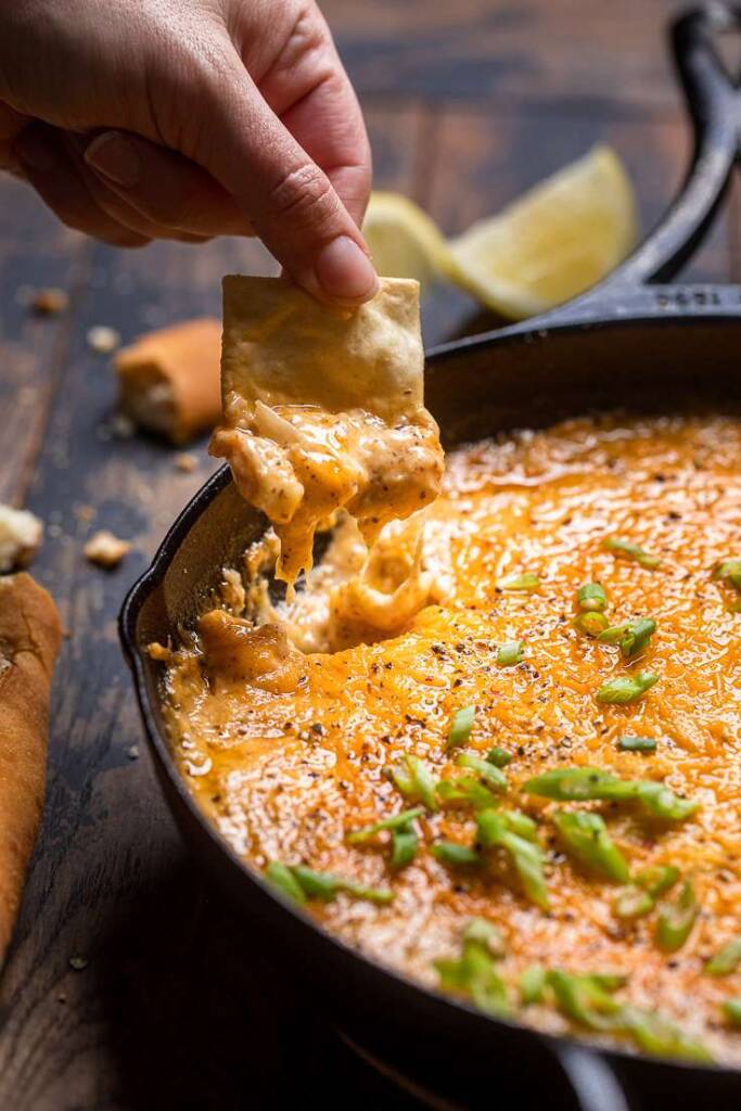 Hot Vegan Crab Dip made with hearts of palm.