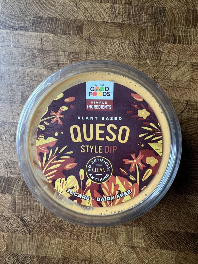 A package of Good Foods plant-based queso style dip.