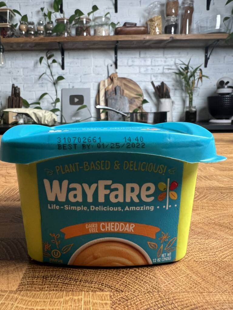 A container of Wayfare dairy free cheese dip. 